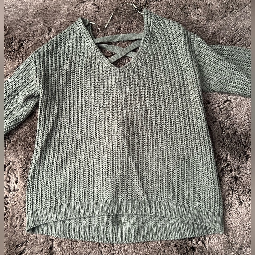 Forest Green V-Neck Knit Sweater Size L